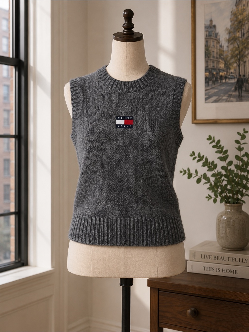 Tommy Hilfiger Wool Blend Gray Sleeveless Sweater for Women
